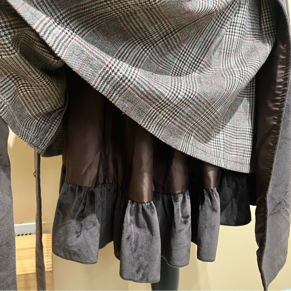 Brown Plaid Steampunk Buckle Asymmetric Utility Skirt - Picture 10 of 12